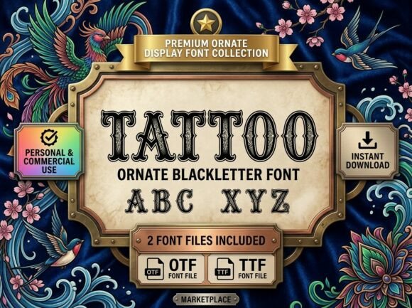 Tattoo: Commanding Attention with Ornate Blackletter Design